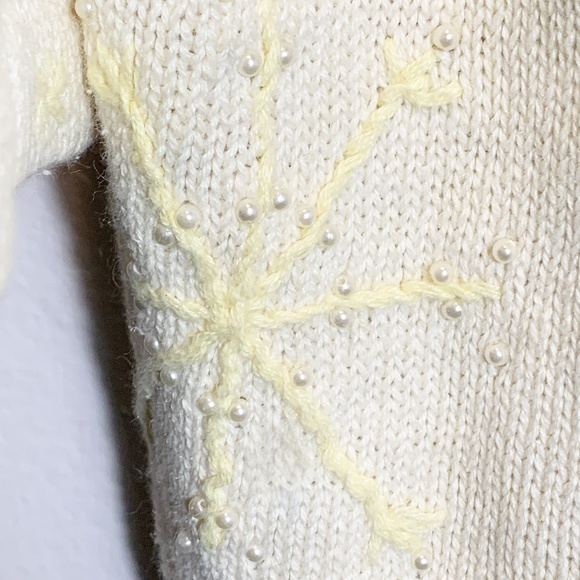 Quacker Factory 1X Ivory Embroidered Cardigan Sweater Embellished Mittens Angel - Picture 4 of 13